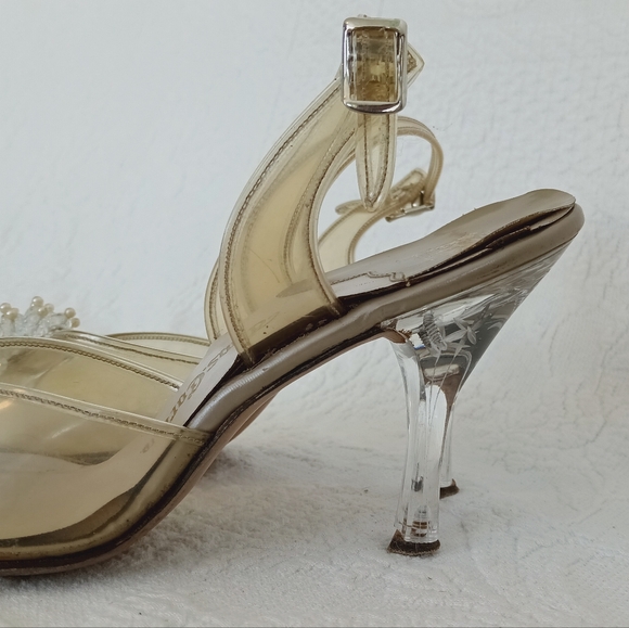 Gotham Clear Beaded Princess Heels Transparent Retro Bridal Glass Slippers Cute - Picture 7 of 13